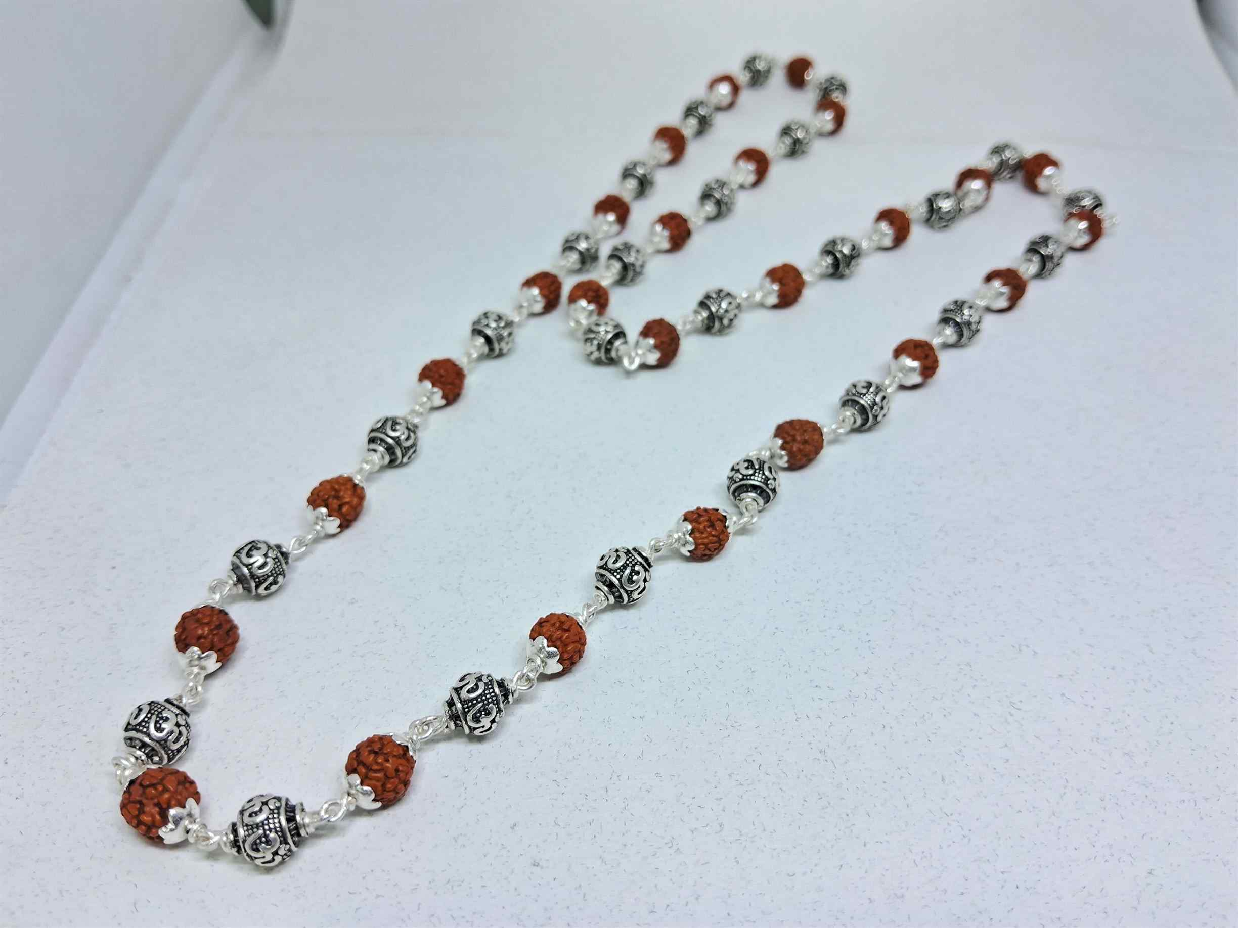 Embrace Serenity with the 925 Silver Rudraksha Mala Chain
