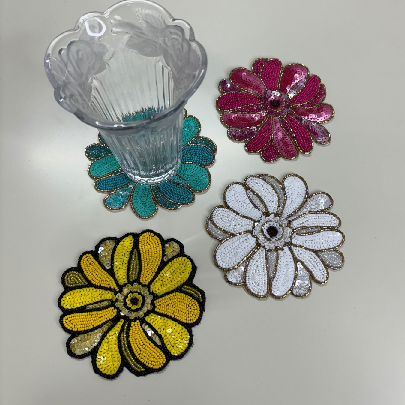 Embroidcraft - The Secret to Elevating Your Home Décor: Sunflower Beaded Coasters in MUMBAI