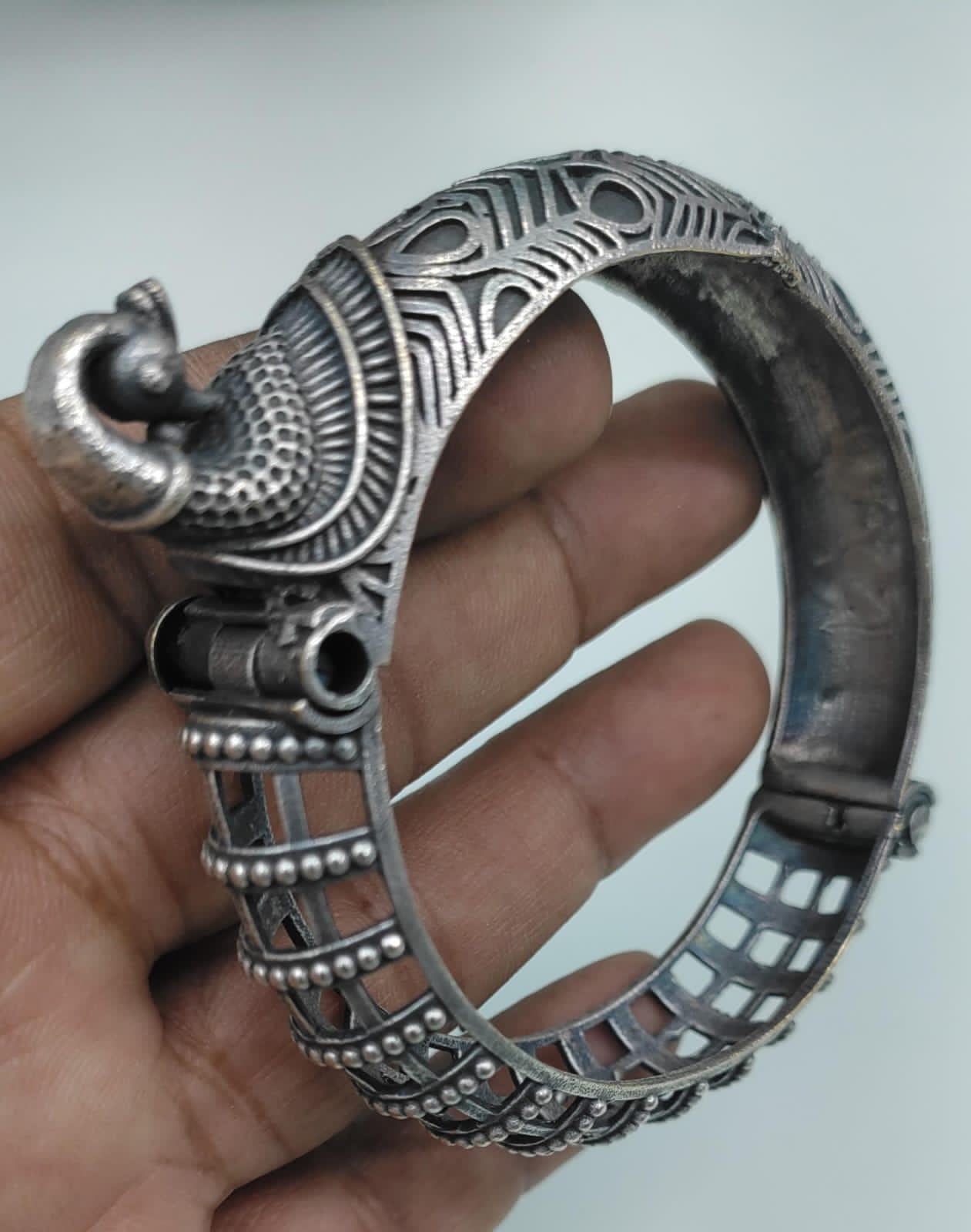Unveil Your Inner Diva with Our Handcrafted Oxidized Silver Peacock Bangle