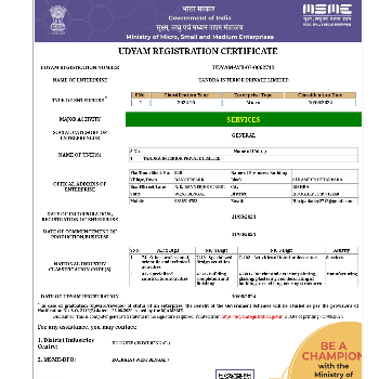 TANDRA INTERIOR PRIVATE LIMITED - Certificate of MSME in HOOGHLY