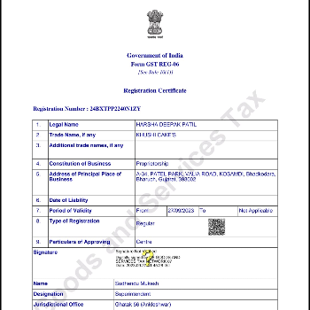 KHUSHI CAKES - GST Registration in Ankleshwar