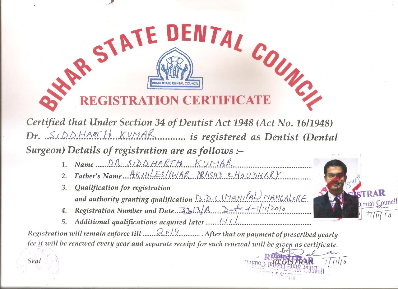 MODERN ORAL AND DENTAL CLINIC - Registration Certificate in Bikramganj