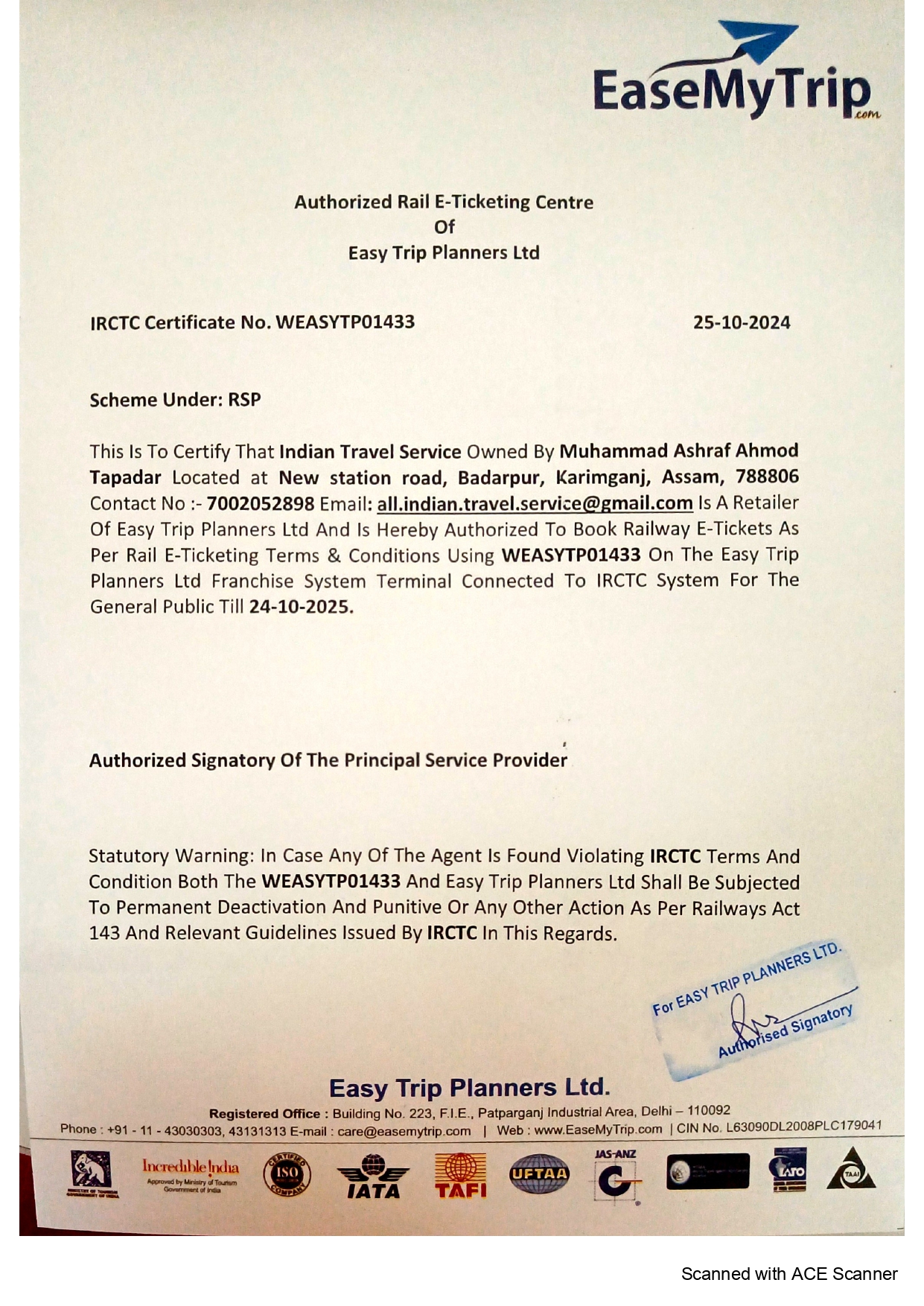 INDIAN TRAVEL SERVICE - Ease My Trip 2nd year in BADARPUR
