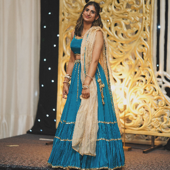 SANGAM SANDHU - SANGAM SANDHU Peacock Blue Bridal Lehenga in Mullanpur Dakha