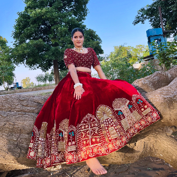 SANGAM SANDHU - Maroon Velvet Bridal Lehenga Set - Sangam Sandhu in Mullanpur Dakha