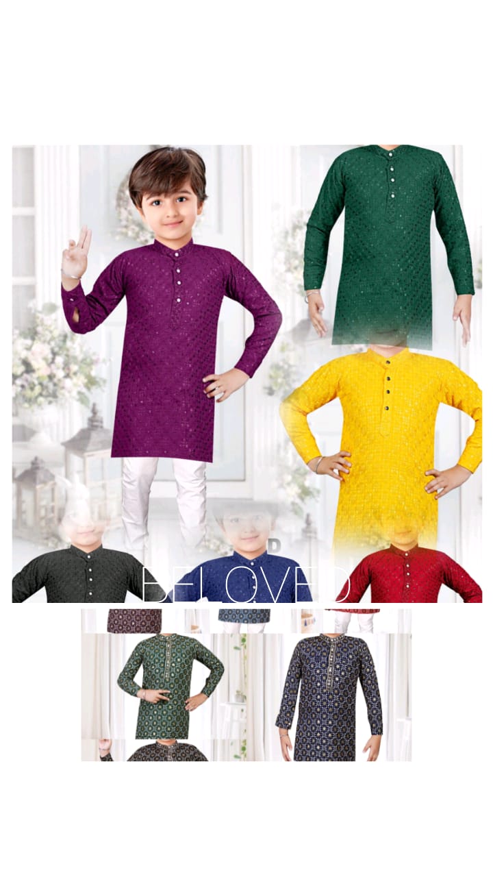 Udaipur fashion - Lakhnavi Sequin Kurta Pajama Kids Set in UDAIPUR
