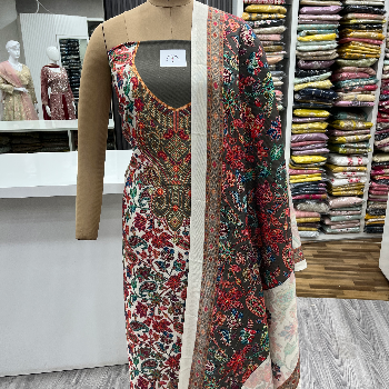TANEJA CLOTH HOUSE - Woollen Kani Printed Ladies Suits Shawl Set in Barwala