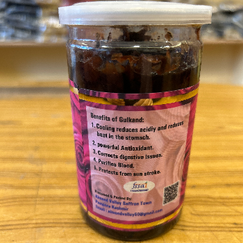 A jar of Rose Gulkand Refreshing Rose Petal Jam from FEROZ AHMAD NAIK in SRINAGAR, showcasing its rich color and texture. - Image 1