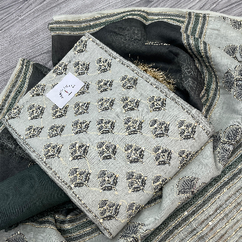 TANEJA CLOTH HOUSE - Elegant Kantha Embroidered Cotton Suit Set in Barwala