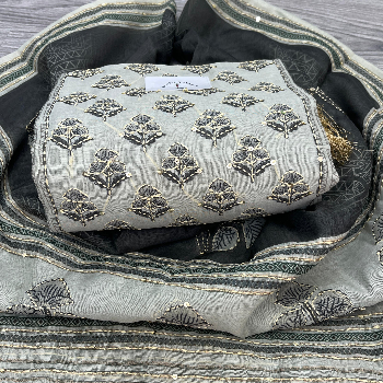 Elegant Kantha Embroidered Cotton Suit Set displayed in Barwala, showcasing intricate embroidery and quality fabric. - Image 1
