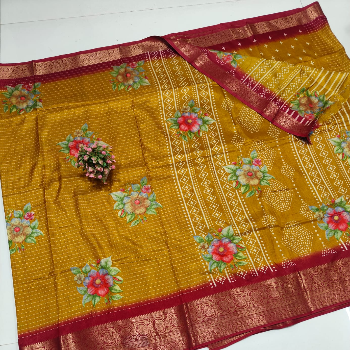 GUJJARI GIRISH KUMAR - Soft Dolla Silk Screen Print Kanchi Border Saree in Addanki
