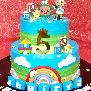 Cocomelon-themed 3kg fresh fruit cake with strawberries and mangoes in Mumbai