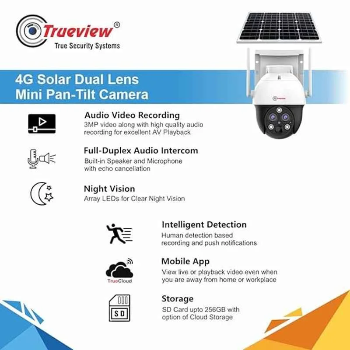 Trueview 3MP Solar Camera with 4G connectivity in Satara, showcasing a sleek design suitable for outdoor security monitoring. - Image 1