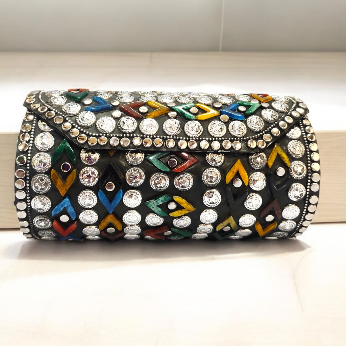 HAMNAYA HANDICRAFT - HAMNAYA Cylindrical Metal Clutch Royal Party Purse in Jaipur
