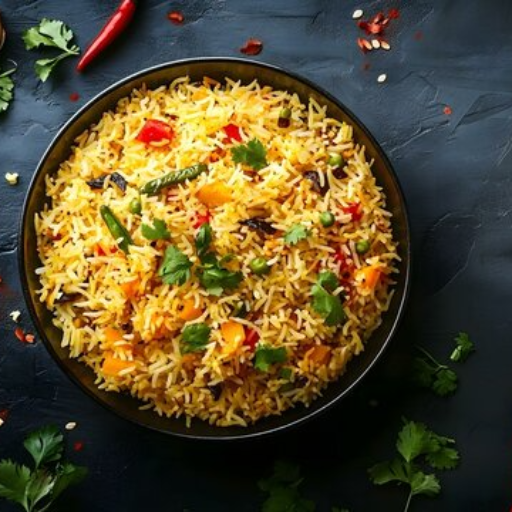 Delicious Veg & Paneer Biryani served with Burani Raita at Kids Pizza Cafe in Gorakhpur. - Image 1