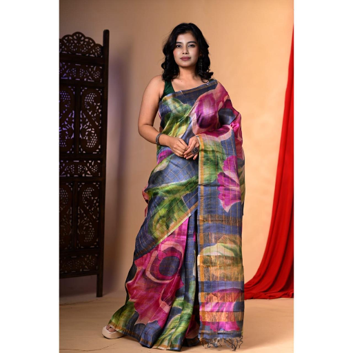  Pure Tussar Silk Zari Checks Digital Print Saree PRIYAANSI PREMISES NO. 24, WARD NO. 28 SOHIB GOPINATH NAGAR R.P GOVT COLONEY, SERAMPORE, West Bengal, 712203