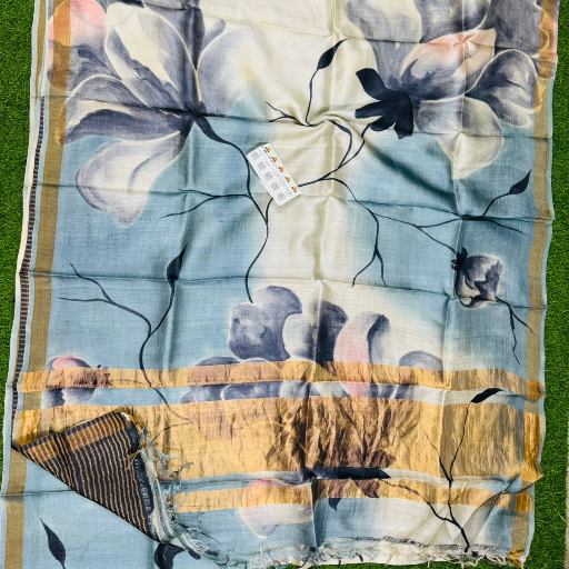 Pure Handloom Tussar Silk Zari Checks Handpainted Saree
