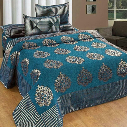 Elegant CLASSIC JHUMKA CHENNILE KING SIZE bedding set in GHAZIABAD, featuring a double bedsheet and two pillow covers with in - Image 1