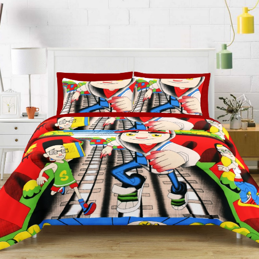 Kids Cartoon Series 100% Pure Cotton King Size Bedsheets featuring vibrant cartoon characters, soft fabric perfect for childr - Image 2