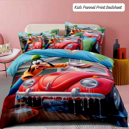 Kids Cartoon Printed King Size Bedsheet with matching cushion covers in Ghaziabad featuring playful and vibrant designs for c - Image 3