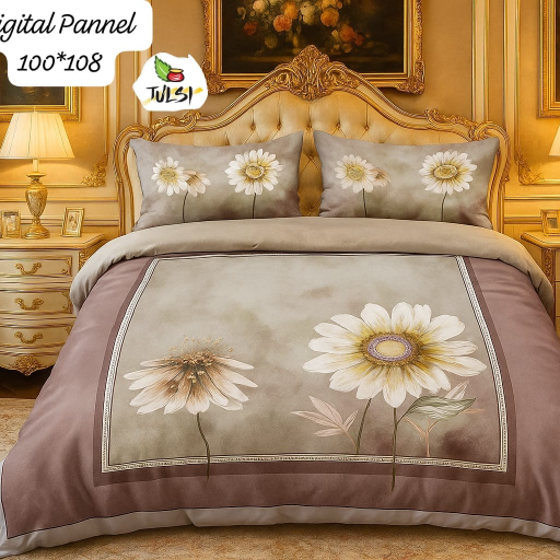 Luxurious DIGITAL KING PANEL DESIGNER KING SIZE BEDSHEET with two pillow covers in GHAZIABAD made from ultrasoft glace cotton - Image 1