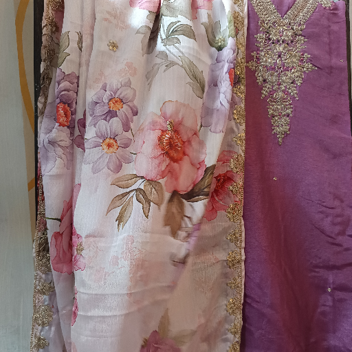 VANATI - Roman Silk Golden Zardosi Unstitched Suit in Bharuch