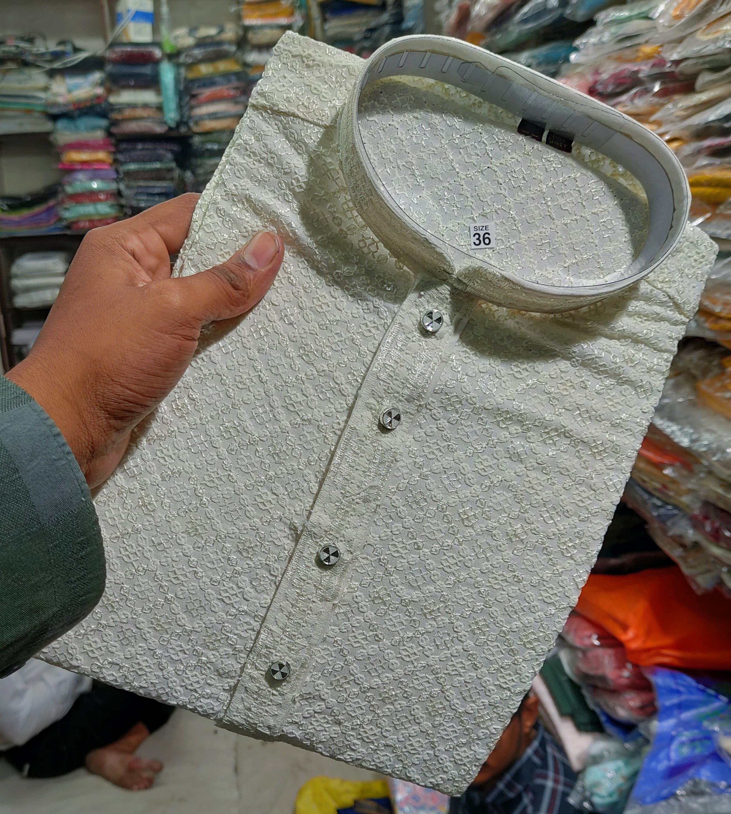 AADI STORES - Light Green Chikan Men's Kurta in GJ