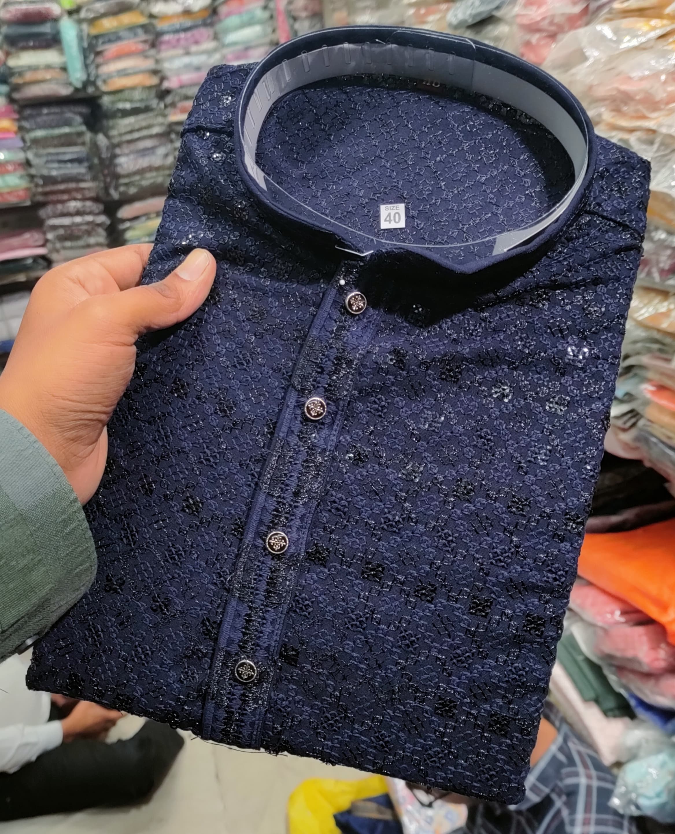 AADI STORES - Navy Blue Chikan Men’s Kurta in GJ