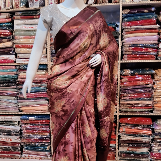 Shivshakti enterprises - Chocolaty Brown Print Signing Saree in Gorakhpur