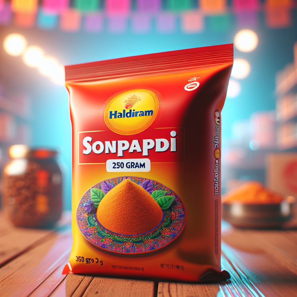 Delicious Haldiram Sonpapdi 250 gram pack showcasing its flaky texture and traditional Indian design, available in Semariya. - Image 1