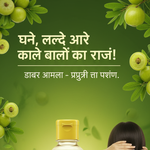 Dabar Amla Hair Oil bottle with green and gold design, showcasing product details in SEMARIYA, ideal for hair strength and sh - Image 2