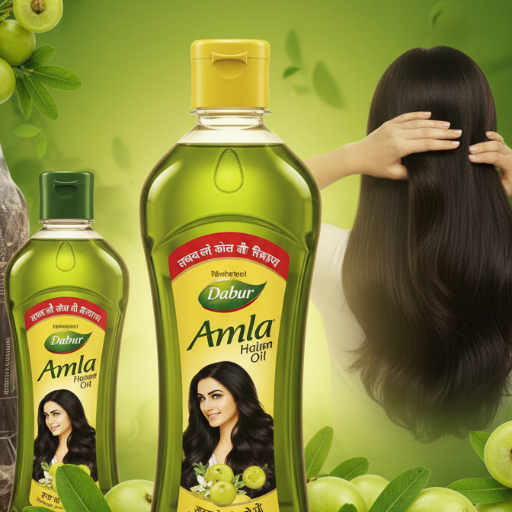 Dabar Amla Hair Oil bottle with green and gold design, showcasing product details in SEMARIYA, ideal for hair strength and sh - Image 3