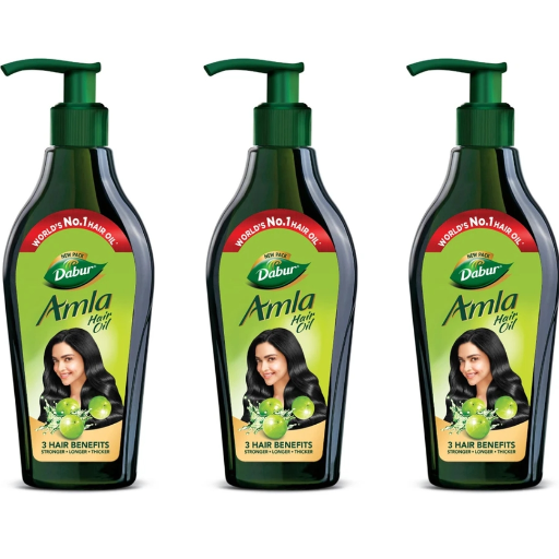 Dabar Amla Hair Oil - Nourish & Shine bottle with a rich green color and a sleek design, showcasing the product features in S