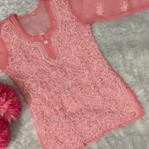 Elegant GEORGETTE JAAL WORK SHORT TOP with intricate designs, available in LUCKNOW, showcasing a stylish and comfortable fit.