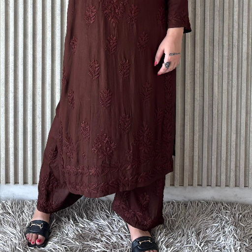 Lucknowi Chikankari beautiful Rayon Plazo Set showcasing intricate embroidery and elegant design, available in Lucknow. - Image 1