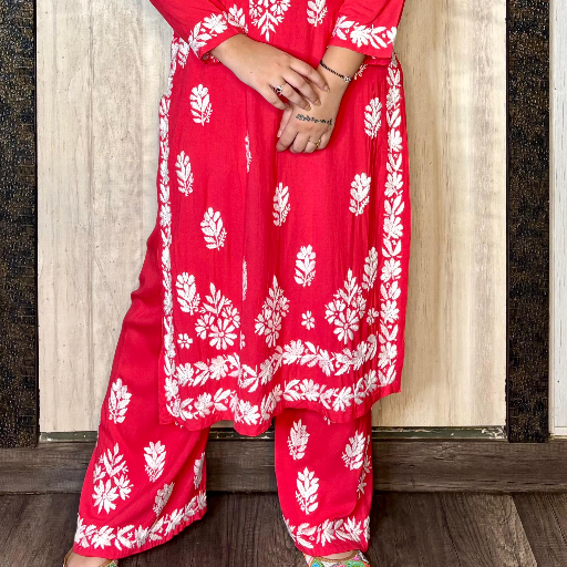 Lucknowi Chikankari beautiful Rayon Plazo Set showcasing intricate embroidery and elegant design, available in Lucknow. - Image 2