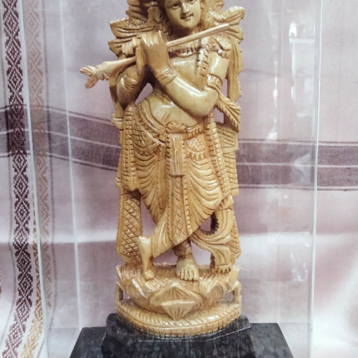 BALAJI HANDICRAFTS - Whitewood Krishna Tranquility Wall Art in Mysore