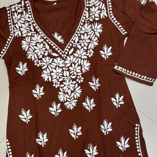 Lucknowi Chikankari Rayon Short Kurti in LUCKNOW featuring intricate embroidery and a stylish design, available in various si