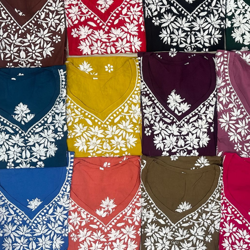 Lucknowi Chikankari Rayon Short Kurti in LUCKNOW featuring intricate embroidery and a stylish design, available in various si - Image 1