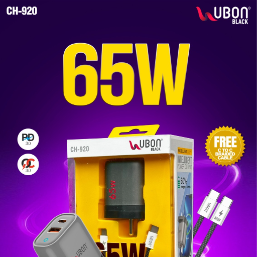 Powerful 65 WATT UBON CH-920 charger suitable for all devices in Varanasi with fast charging capability.