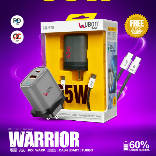 Powerful 65 WATT UBON CH-920 charger suitable for all devices in Varanasi with fast charging capability. - Image 1