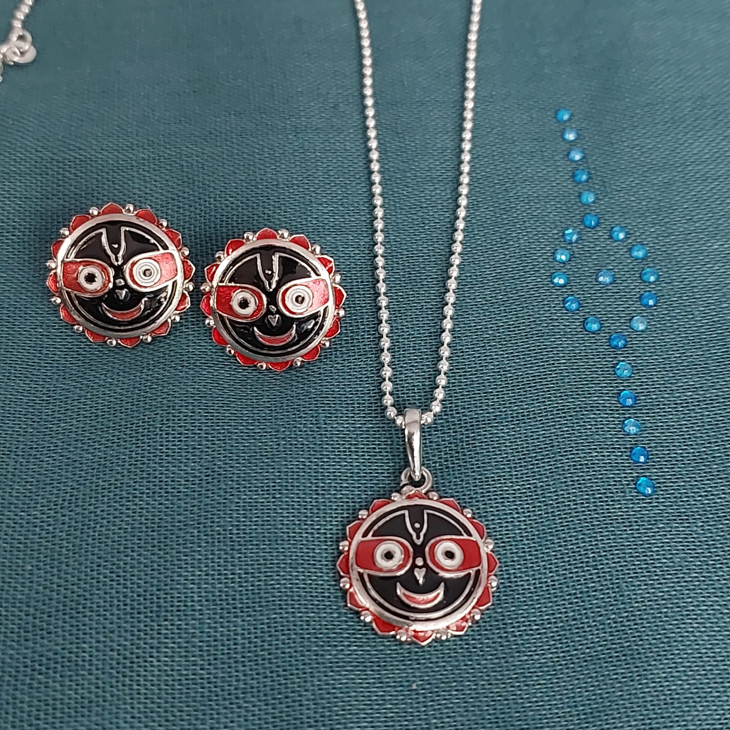 Lord Jagannath Silver Pendant and Earrings Set KOLKATA