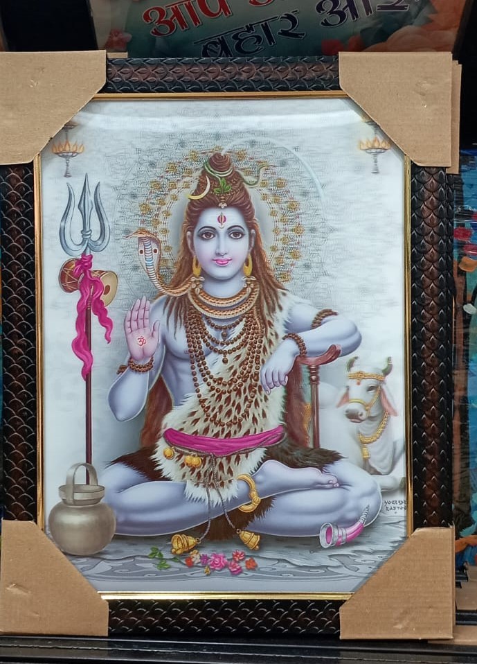 Vibrant Lord Shiva Frame Spiritual Wall Decor for home mandir in DL, featuring intricate details and meditative pose.