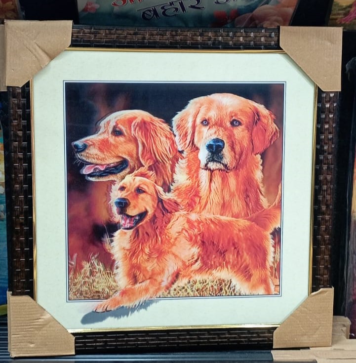 Vibrant 16x16 Golden Retrievers 5D Frame Lifelike Pet Wall Art in DL showcasing lifelike depth and colors, perfect for decor.