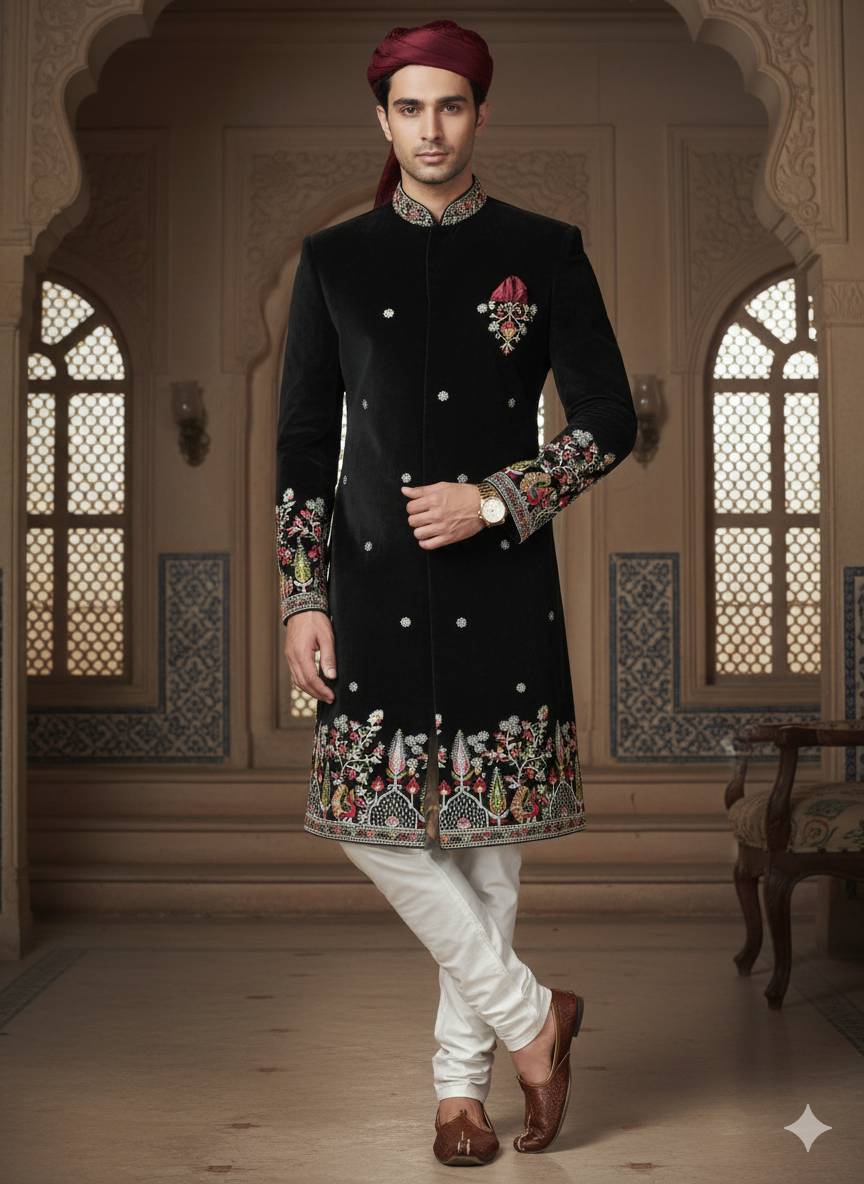 RONAK FABRICS - Sherwani Embroidered Velvet in Surat in Surat