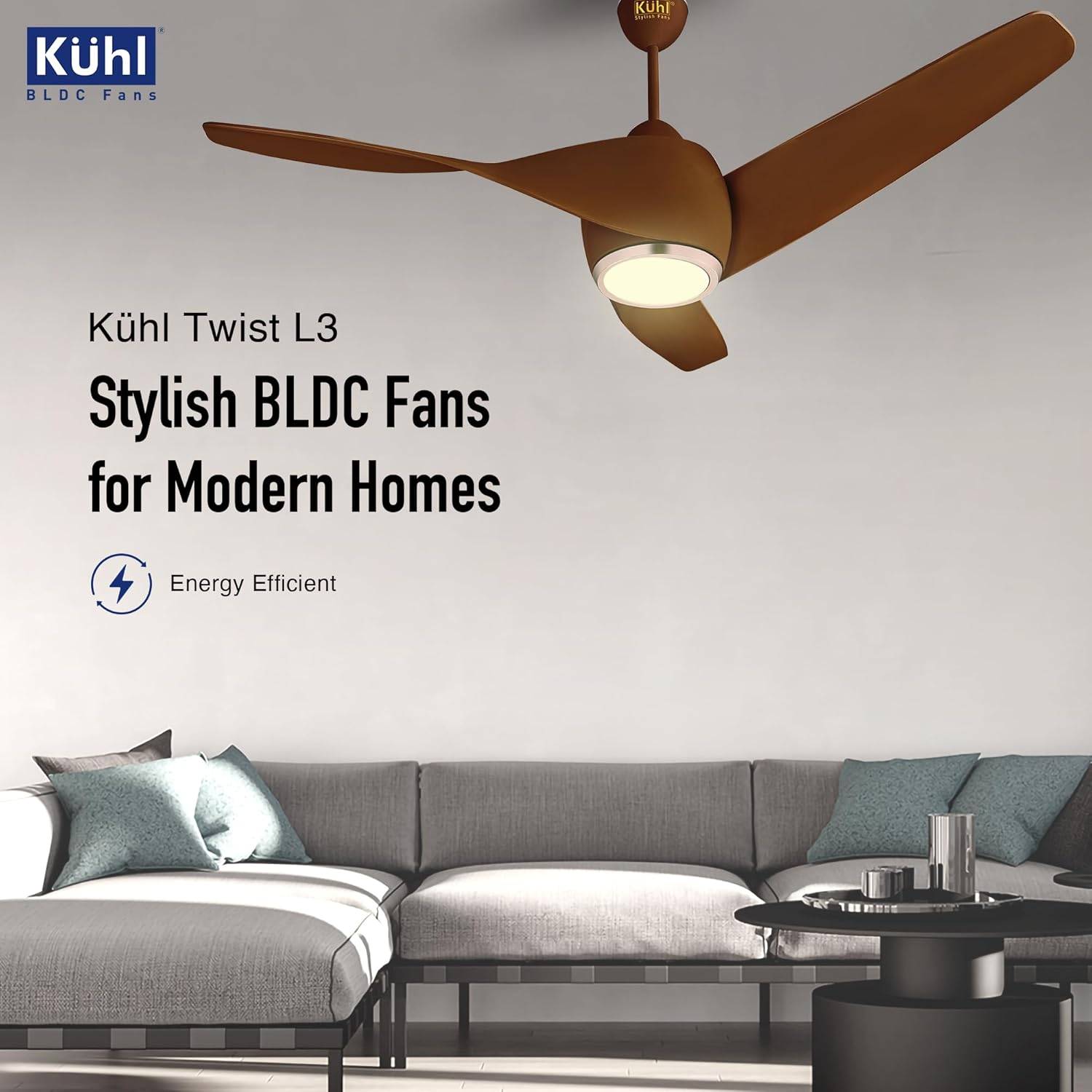 KUHL Twist L31320 mm ceiling fan installed in a stylish Bengaluru home - Image 1