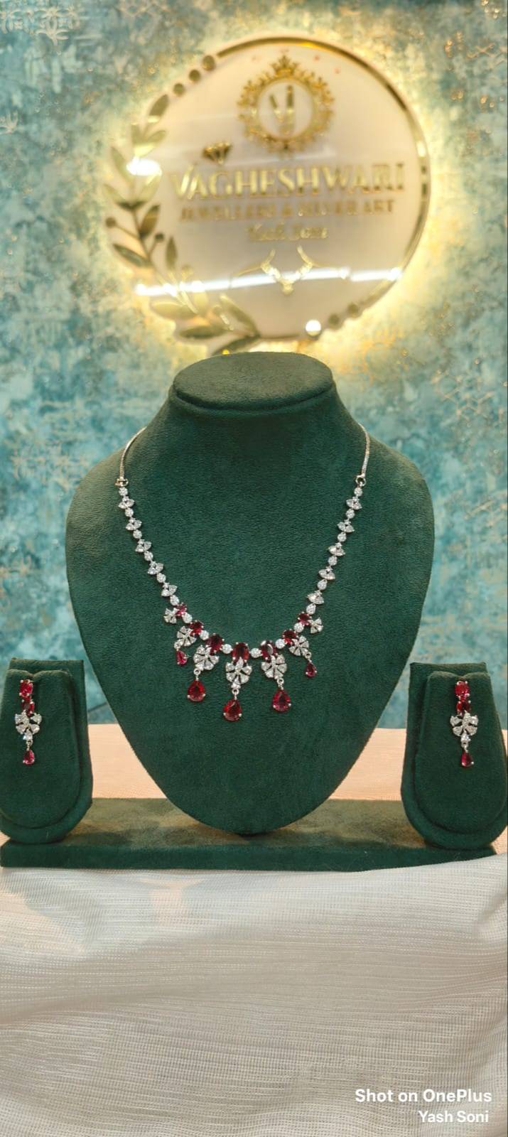Vagheshwari Ruby Diamond Necklace Set Banswara