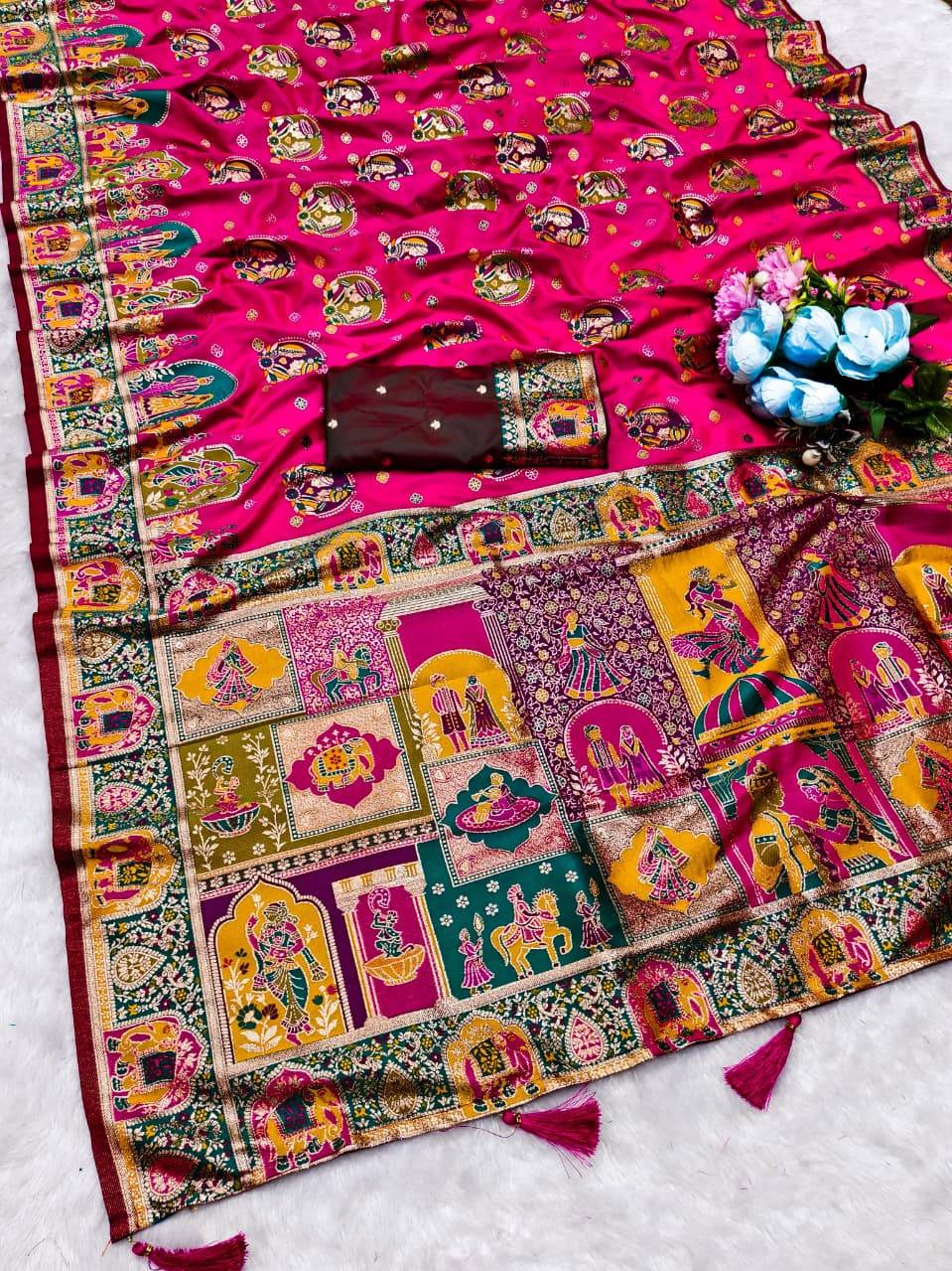 Elegant Rajasthani Silk Saree in Durg featuring intricate designs and vibrant colors for traditional attire.