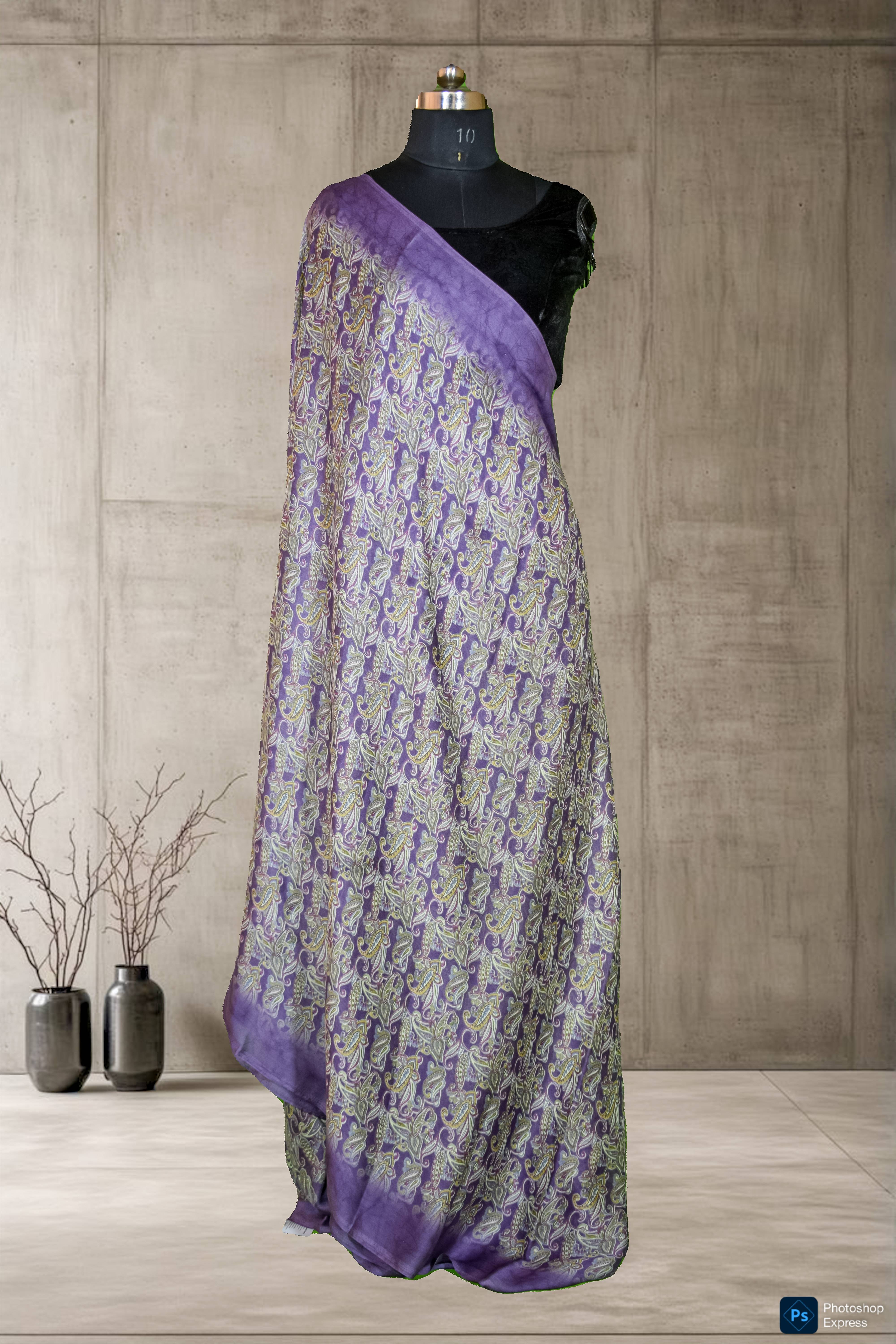 Chiffon Purple Paisley Printed Saree in GORAKHPURMP showcasing elegant paisley design in vibrant purple hues, perfect for spe