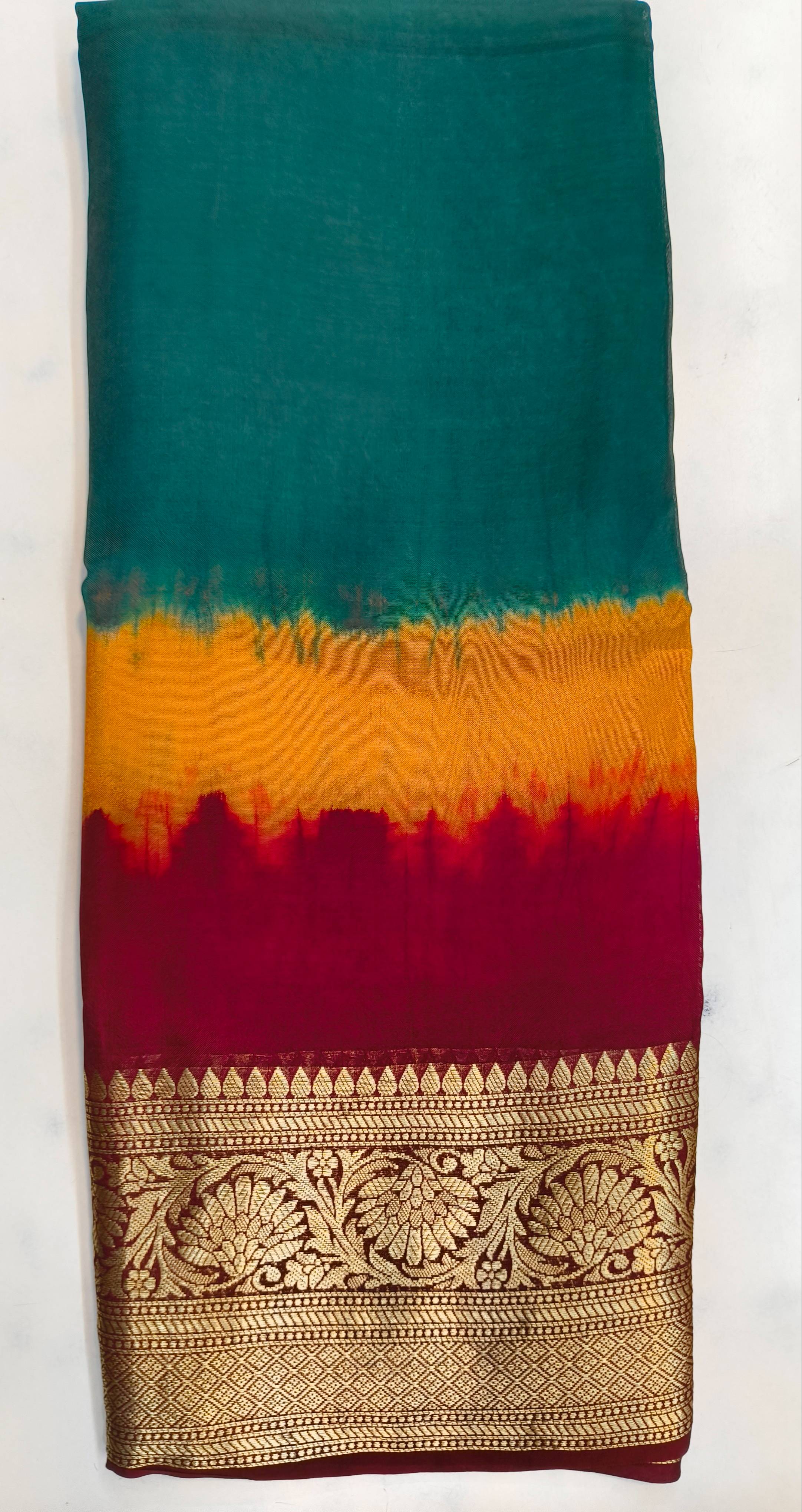 Luxurious Bandage Bandini Saree in Mumbai with Kanjivaram border, showcasing rich colors and intricate design details, perfec - Image 1